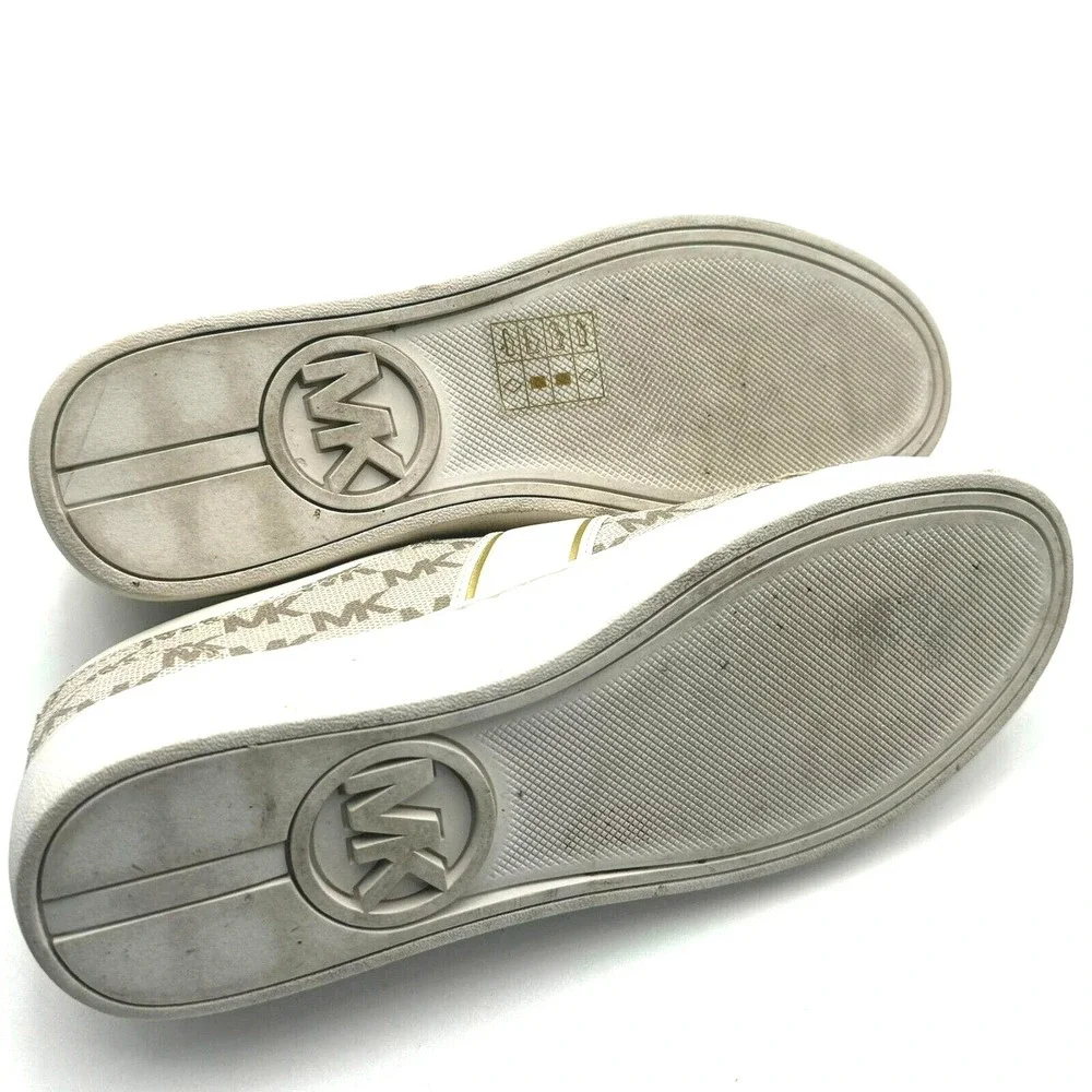 MICHAEL KORS Womens 6.5M Fashion Sneakers Shoes Taupe White Gold Lace Up Low Top